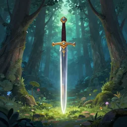 A magical forest with a sword at its center, 4k artstation