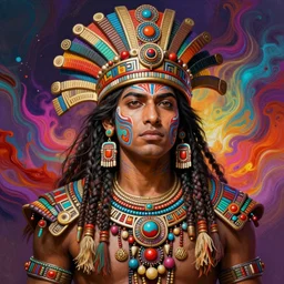 portrait of suraj sharma, hyper detailed ultra sharp aztec shaman warrior. trending on artstation, warpaint aesthetic, bloodwave, colorful, psychedelic, ornate, intricate, digital painting, concept art, smooth, sharp focus, illustration, art by artgerm and greg rutkowski and h. r. giger, 8 k