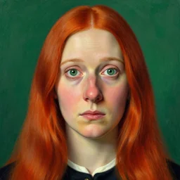 a 1 9 6 0 portrait of a woman straight long red hair big nose and big sad eyes green / gray eyes by vibrant color scheme, intricately detailed, in the style of romanticism. artstation, greg rutkowski norman rockwell