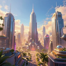 optimistic bright utopian cyberpunk city