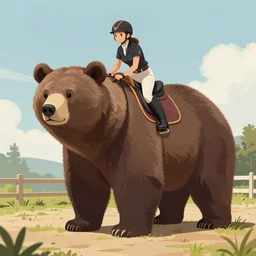 equestrian riding a giant bear in the par, trending on artstation k