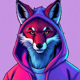 portrait of a cool and stylish vaporwave anthropomorphic anthro male fox furry fursona, wearing a hoodie, vibrant colors, vaporwave art style