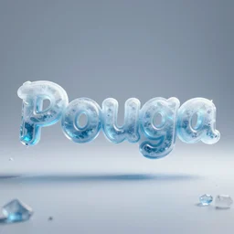 a 3D logo of text saying Pouga, the logo is made of Ice. vray, photorealism, Octane Render