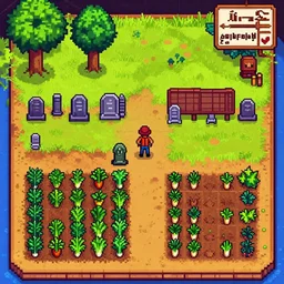pixel art stardew valley grave yard keeper farm garden vegetables