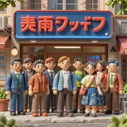 group of modern republican party made of plastic and clay, 3 d, exterior street, neon japanese advertisements, portrait face, dappled light, in the style of matt murphy, jeremy enecio, miles johnston, monet, cynical realism, john william godward, yoshitaka amano, miles johnston, louise zhang, matt murphy, enes dirig, pekka halonen, finnish naturalism, realism