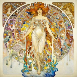 an intricate oil painting of a beautifull woman surounded by hiper detailed inkdrop in water, fluid acrilic art, melting colorfull wax drips, colorfull, excelent composition, wide shot, by yoshitaka amano, by greg rutkowski, by alphonse mucha by jeremyg lipkinng, by rhads, by ross tran, by artgerm