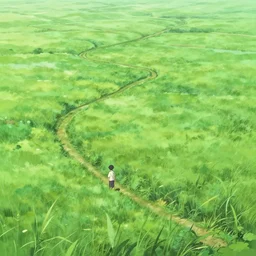 a rolling green landscape by makoto shinkai