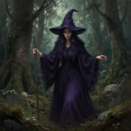 a forest Witch in the style of Greg Rutkowski, realistic painting, Digital art, very detailed, High definition