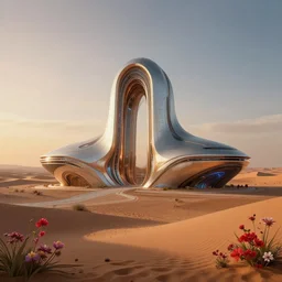 architecture by marina tabassum, myst galactic futuristic desert matte painting at dawn mercury postcyberpunk assassin's creed flowers, archdaily, wallpaper, highly detailed, trending on artstation.