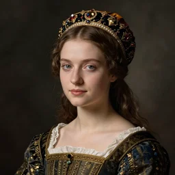 portrait of young woman in renaissance dress and renaissance headdress, art by giovanni gastel