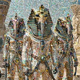 the annunaki have returned to egypt wearing space suits that look like egyptian pharoah head - dresses and breathing hoses that look like elephant trunks - alien - looking, futuristic, detailed, photo - realism