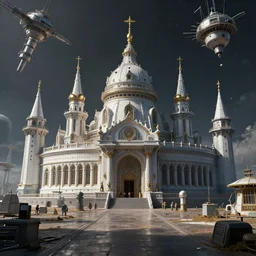 A temple on a soviet-era spacestation, environment art, concept art, octane render