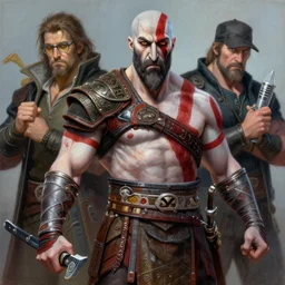 a highly detailed beautiful painting of andy milonakis as kratos, by gregory manchess, james gurney, james jean, glasses