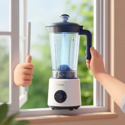 3 d rendered image of hand opening room window, fresh air blender 3 d keyshot unreal engine