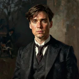 An american realist painting of Cillian Murphy in Peaky Blinders