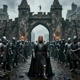 war between knights and the undead in front of city gates, lord of the rings, game of thrones