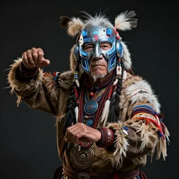 a beautiful portrait of a native american elder with futuristic cybernetic glowing war face paint, dynamic pose, sci - fi, cyberpunk by ruan jia, jules bastien - lepage, 8 k