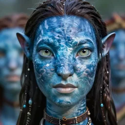 a stunning ultra detailed fantasy fine art portrait photo of a na'vi from avatar movie, by tom bagshaw and natalie shau, 5 0 mm lens, deep depth of field, perfect eyes and face, soft lighting, artstation, 8 k