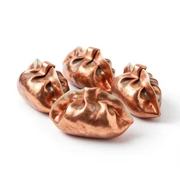 copper dumplings, 8k product photo, isolated on a pure white background, centered, entire object in frame, sharp focus, soft studio lighting