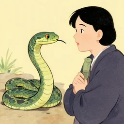 a snake talking to a human by oi, katsushika
