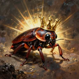 Cockroach with crown, the new king of Great Britain, a renaissance matte painting