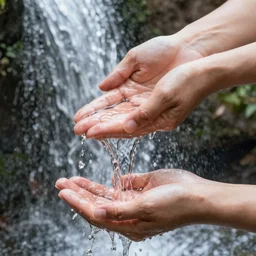 two hands pouring a waterfall