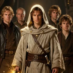 concept art of a cloaked male Jedi knight by by Jan Duursema, Darren Tan, Anthony (Tony) J Foti, Joseph Meehan and Darren Tan, portrait