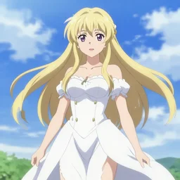 anime, a female valkyrie wearing a white dress