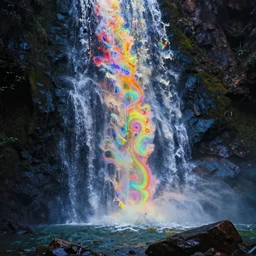 the universe is a waterfall spilling onto the rocks of forgiveness in a million bright colors of swirling love, unreal engine, dramatic lighting, cinematic