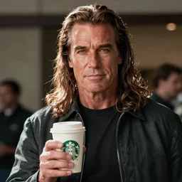 film still of arnold schwarzenegger dressed as conan, holding coffee in starbucks, focus on faces, cinematic lighting, unreal engine, steve mccurry, volumetric lighting