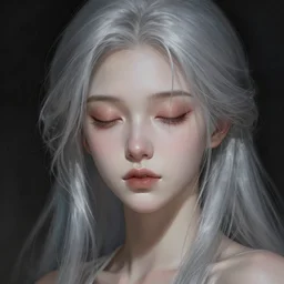 portrait of a young female human with silver hair and light skin closed eyes fantasy artwork epic detailed and intricate digital painting trending on artstation by wlop octane render