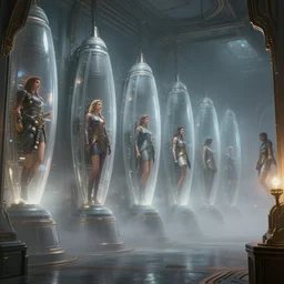 epic professional digital art of interior scene with room of fogged stasis pods lining the wall, cinematic, detailed, intricate, grand, leesha hannigan, wayne haag, reyna rochin, ignacio fernandez rios, mark ryden, van herpen, artstation, cgsociety, epic, stunning, gorgeous, wow wow detail