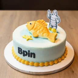 fish themed birthday cake, food photography, michelin star,
