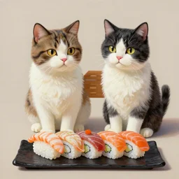 a beautiful picture of sushi made with cats, studio picture, realistic illustrative painting, artgerm, visionary arts, huang guangjian