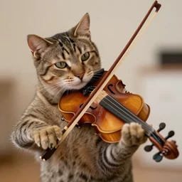 a cat playing a violin