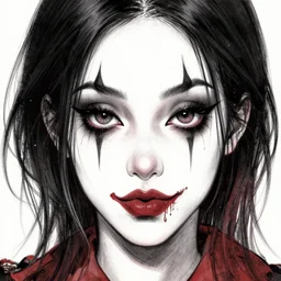 beautiful! coherent! detailed! expert! professional manga seinen portrait art of a goth clowngirl, beautiful eyes painted pouting lips, painted by ilya kuvshinov!!!!! and zdzislaw beksinski