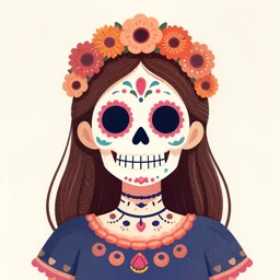 Illustration of a sugar skull day of the dead girl, art by Paul Lehr