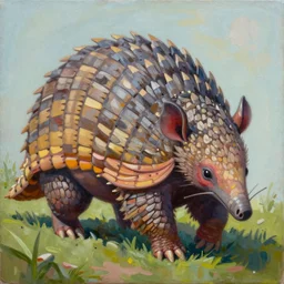 painting of the character'a'interweaved with an armadillo