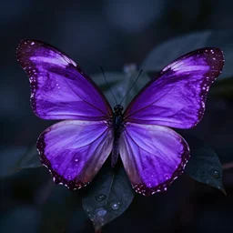 a glowing purple butterfly, cinematic shot, photorealistic