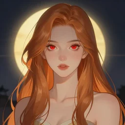 long hair, red eyes, portrait, girl, sunny background, night, high detail, concept art, digital art, illustration, smooth, sharp focus, greg rutkowski, alphonse mucha, trending on artstation, trending on deviantart,