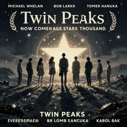 Twin Peaks poster artwork by Michael Whelan, by Bob Larkin and Tomer Hanuka, Karol Bak of To every living being, and every living soul. Now cometh the age of the stars. A thousand year voyage under the wisdom of the Moon. Here begins the chill night that encompasses all, reaching the great beyond. Into fear, doubt, and loneliness, from scene from Twin Peaks, clean, simple illustration, nostalgic, domestic