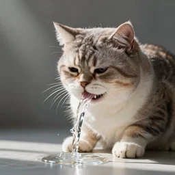 cute cat crying drinking water