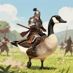 crusader riding a large canadian goose into battle