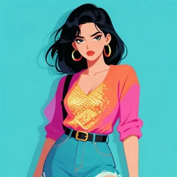 full frame illustration of an edgy female posing with stylish 9 0 s clothing by artgerm, unreal engine, global illumination, radiant light, - w 5 1 2