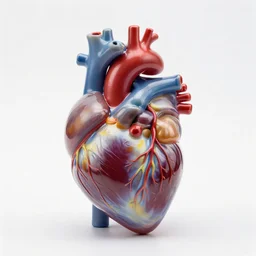 glass anatomical heart model, professional product shot, isolated on a pure white background, centered, entire object in frame, sharp focus, soft studio lighting