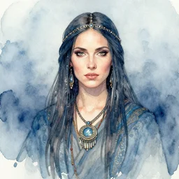 portrait a female shaman wizard, watercolour by jeffrey catherine jones