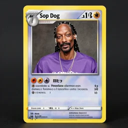 Snoop Dogg on a Pokemon card, card collecting, stats, blunt, purple shirt
