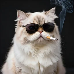 a detailed portrait of a Persian cat wearing Cap and sunglasses smoking cigarette, professional lighting