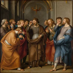1 5 th century painting of people taking vitamin capsules in the church