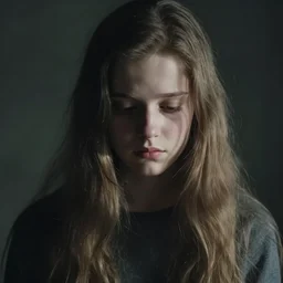 portrait of a very sad girl with long hairs in alan lee style , cinematic lighting